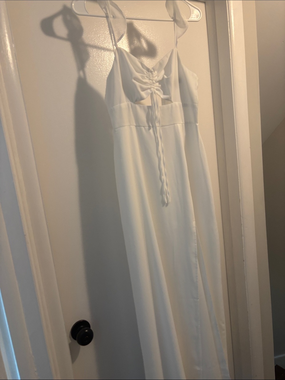 Lulu's White Maxi Dress with Front Tie and Adjustable Straps